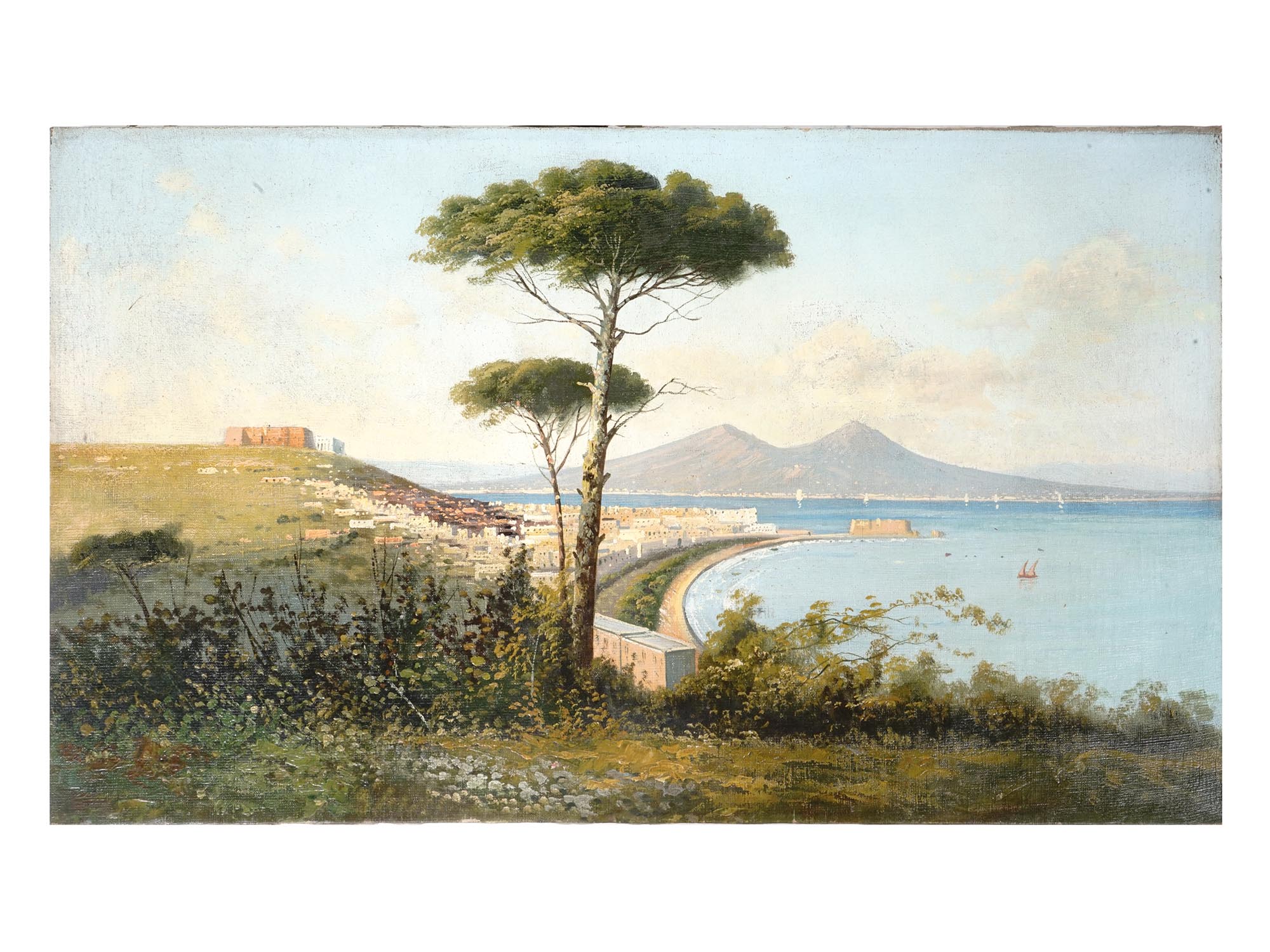 ANTIQUE ITALIAN NAPLES AND VESUVIUS PAINTING PIC-0